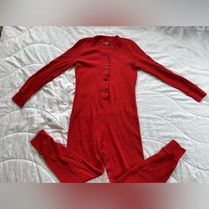 Red waffle onesie, size medium